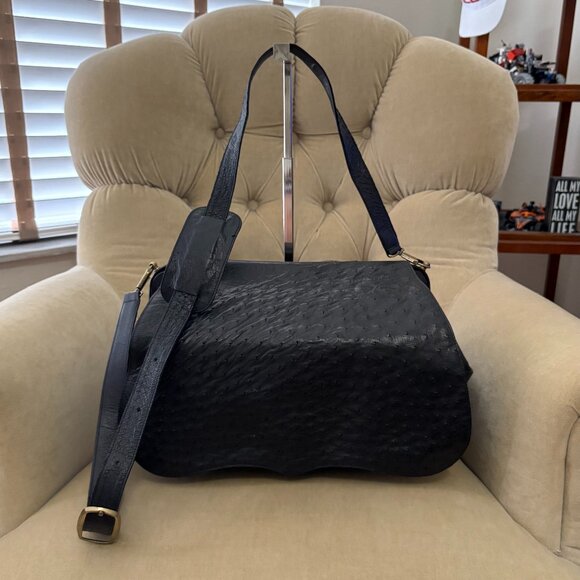 VTG Auth TITTI DELL ACQUA By MAXIMA Genuine Ostrich Saddle Messenger Bag - Picture 1 of 8